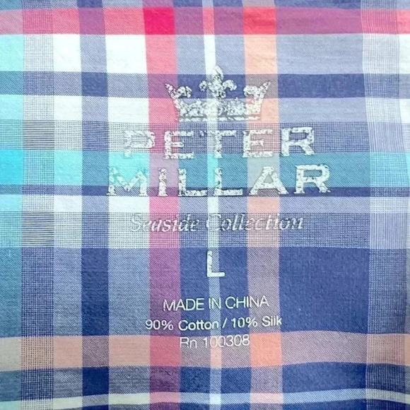 Peter Millar Men's Seaside Collection Cotton Silk Blend Blue Plaid Shirt - Picture 3 of 4